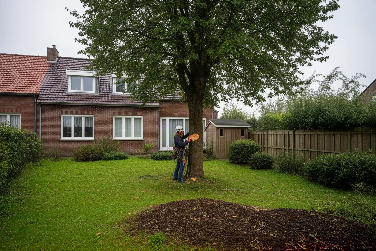Équipe sécurisant un abattage d'arbre à Dunkerque
