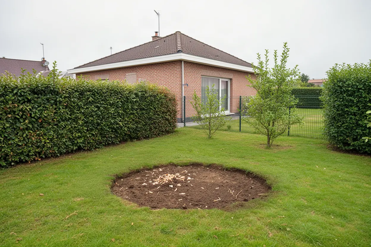 Jardin dégagé après rognage de souche à Leffrinckoucke