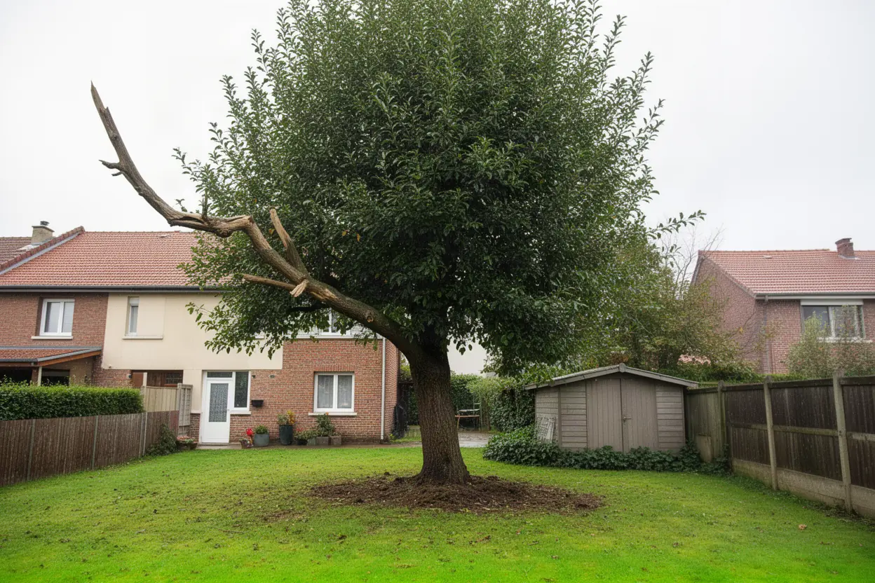 Arbre dépérissant proche d'un abri à Gravelines